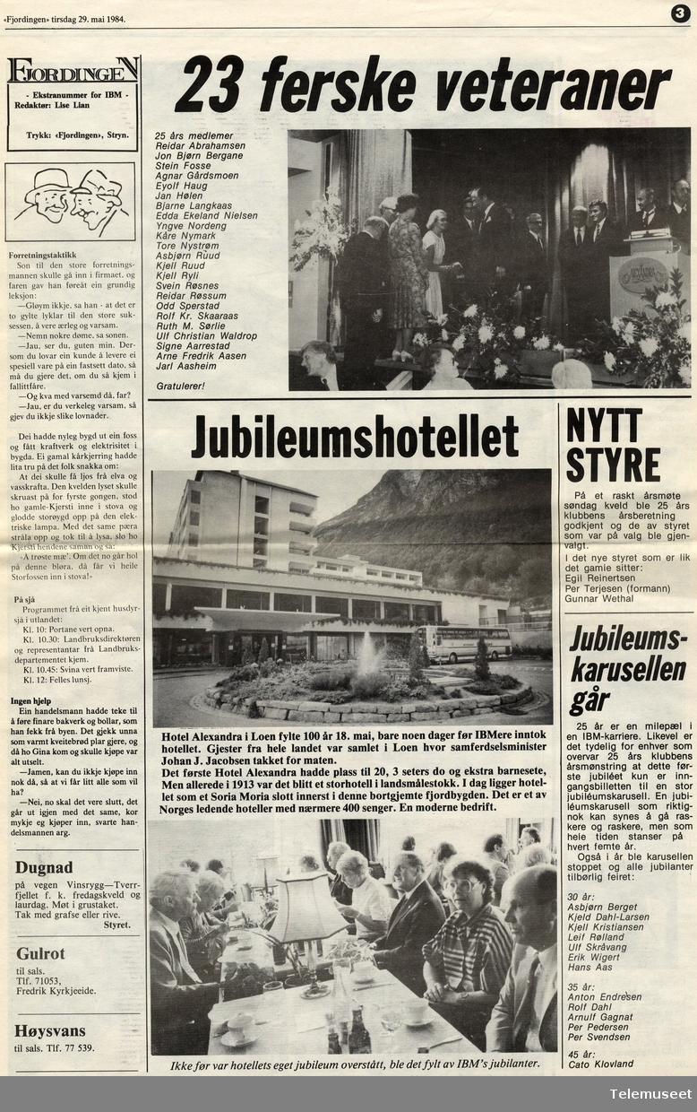 IBM - veteraner i Loen 1984 - 25 års klubb - avisutklipp
