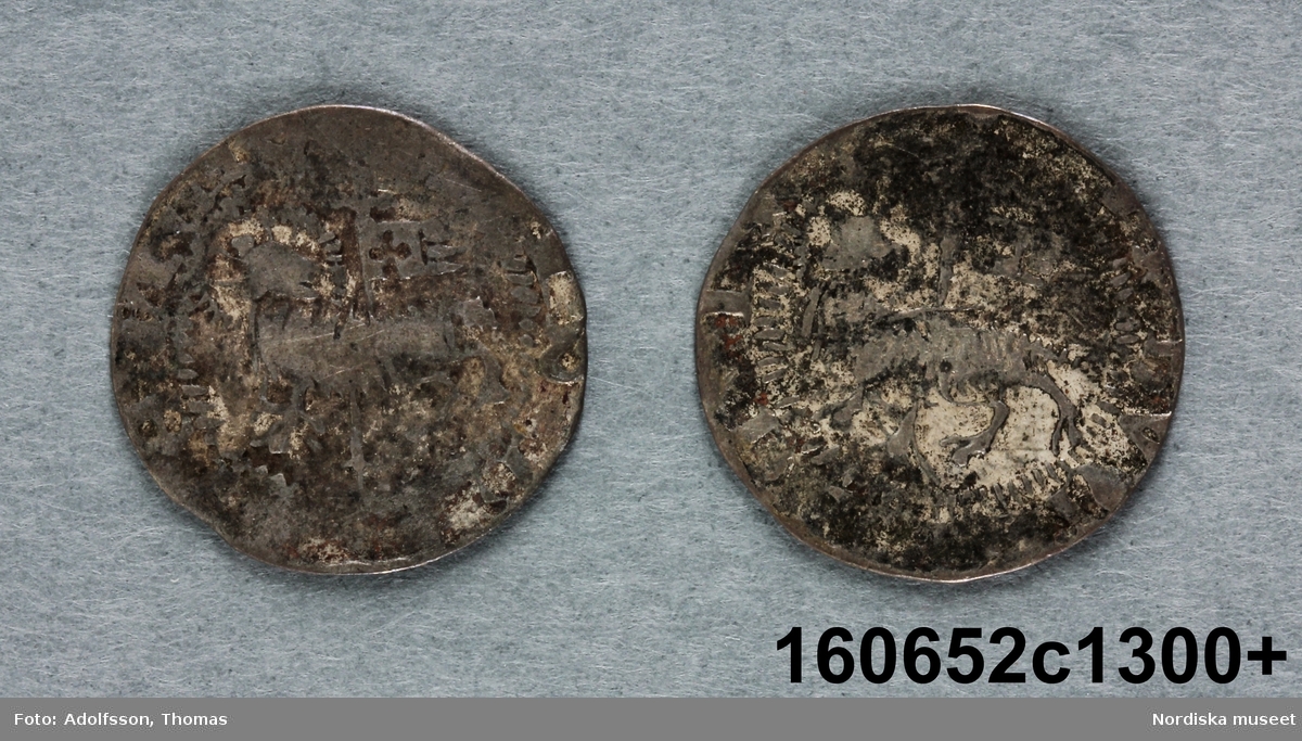 1 örtug s.k. gote, silver, 2 st, utgivna ca 1380-1390 av okänd myntherre på Gotland, Visby.