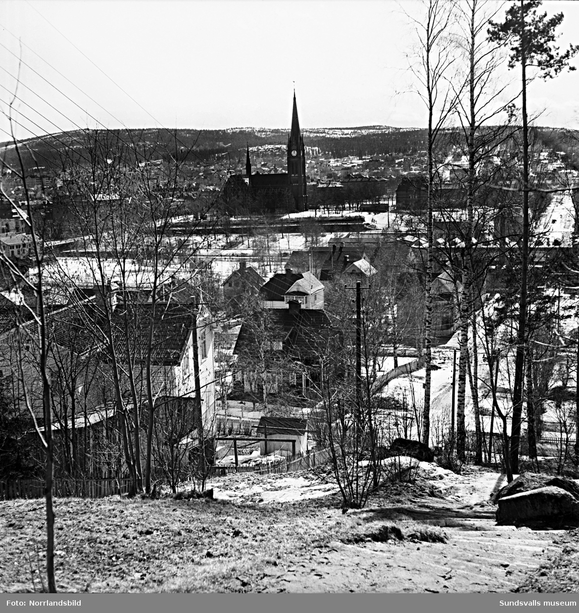 Vy över de äldre villakvarteren i Alliero tagen från Ludvigsbergsvägen, vid trappan ned mot Repslagarevägen.