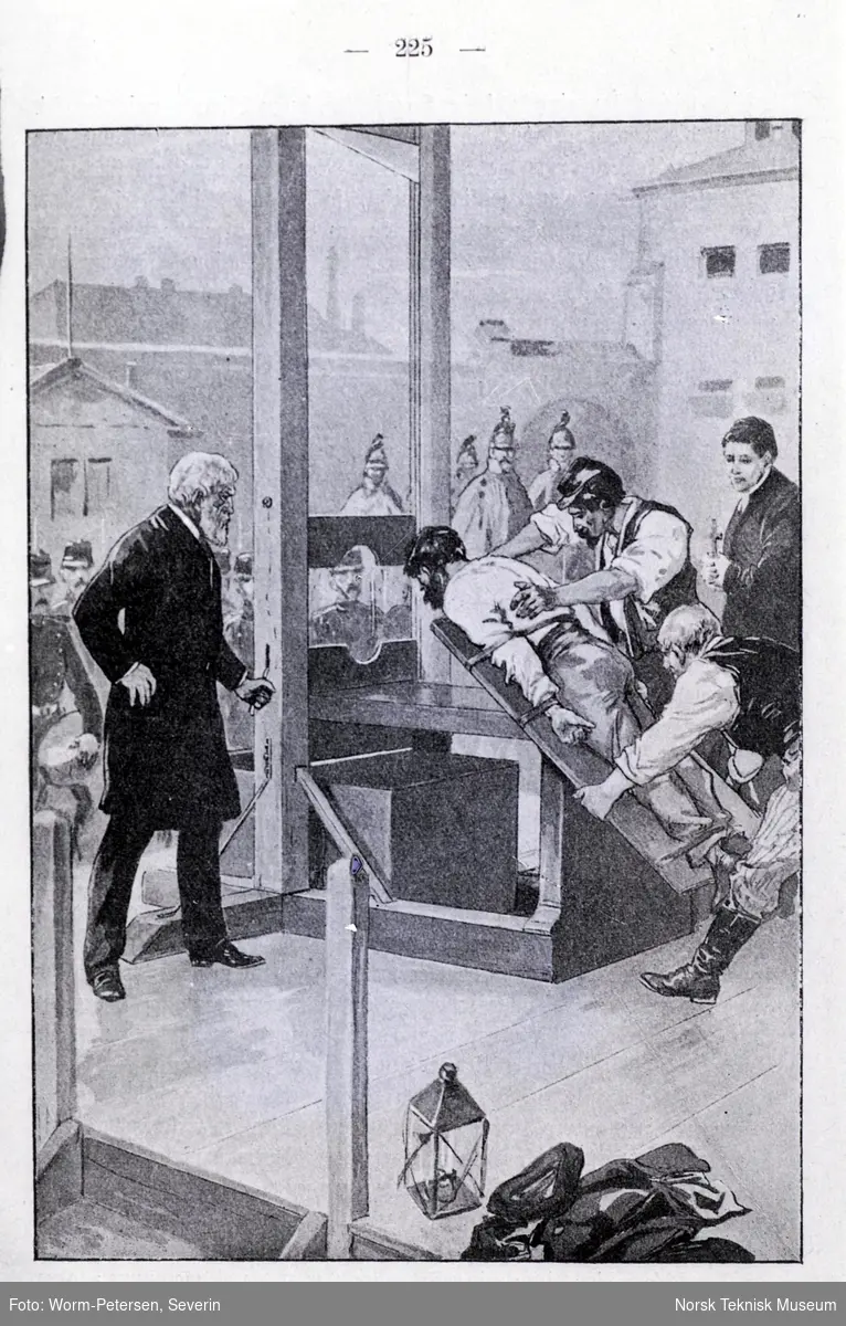 Das Guillotine. Avfotografert illustrasjon fra trykk, i pakke merket Straffeformer (A. Hiorth). 