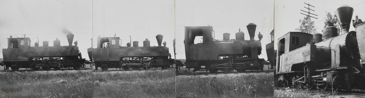 Tre av Urskog-Hølandsbanens damplokomotiver er trukket ut på linjen for fotografering.