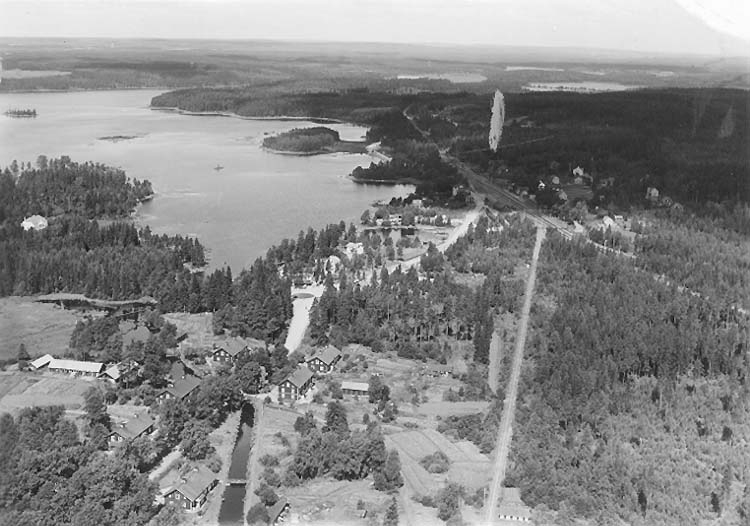 Flygfoto över Svartå.
Bilden tagen för vykort.