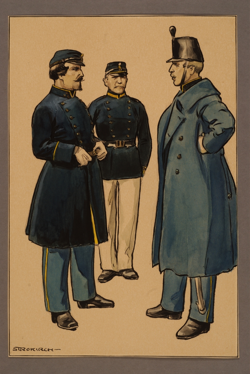 Plansch med uniform för officer och menig vid Västgöta regemente 1860, ritad av Einar von Strokirch.