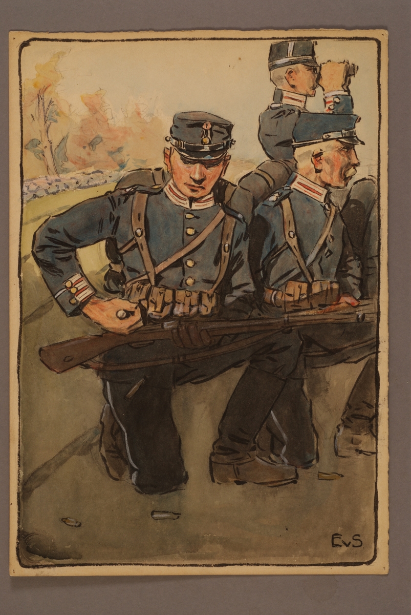 Plansch med uniform för Första Livgrenadjärregementet, ritad av Einar von Strokirch.