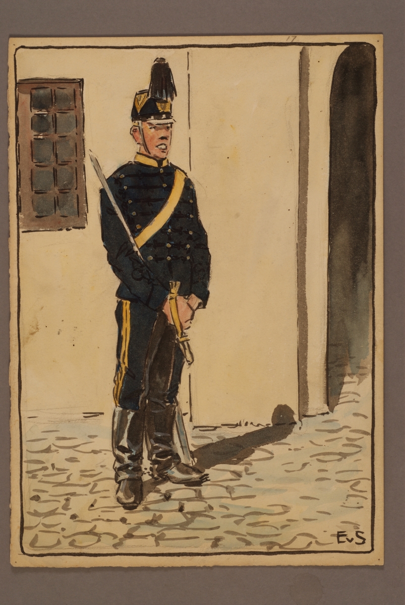 Plansch med uniform för Göta artilleriregemente, ritad av Einar von Strokirch.