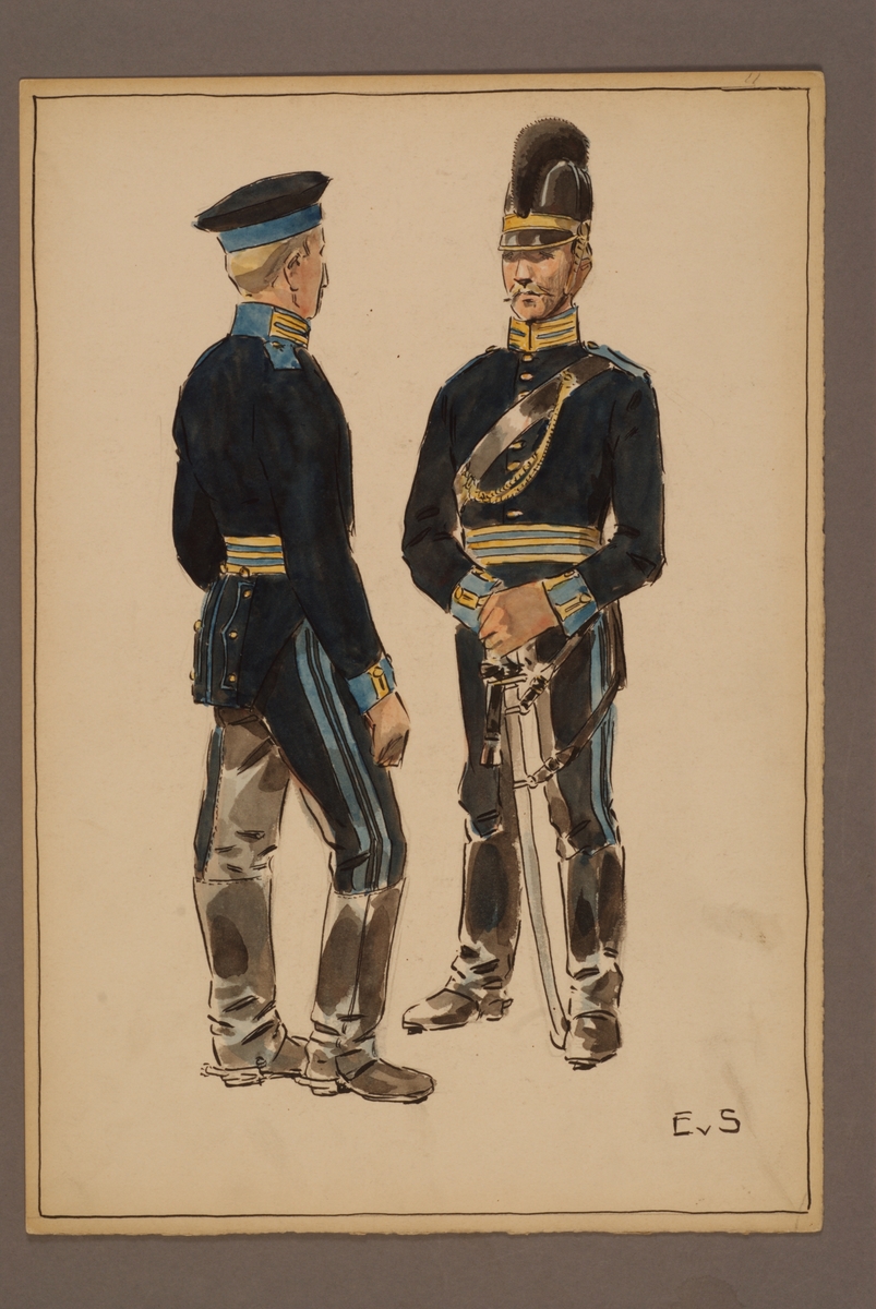 Plansch med uniform för Raketkåren, ritad av Einar von Strokirch.