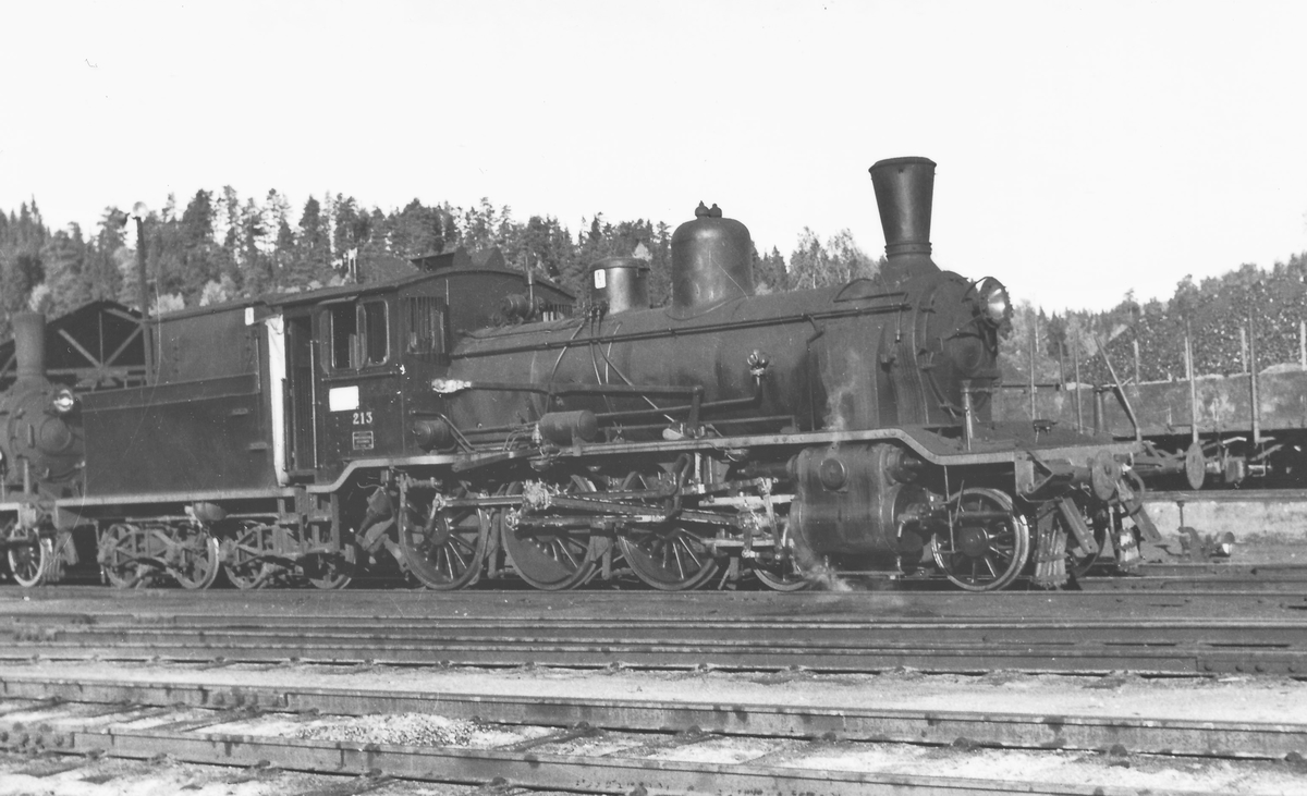Damplokomotiv type 18c 213 ved lokstallen på Hønefoss.