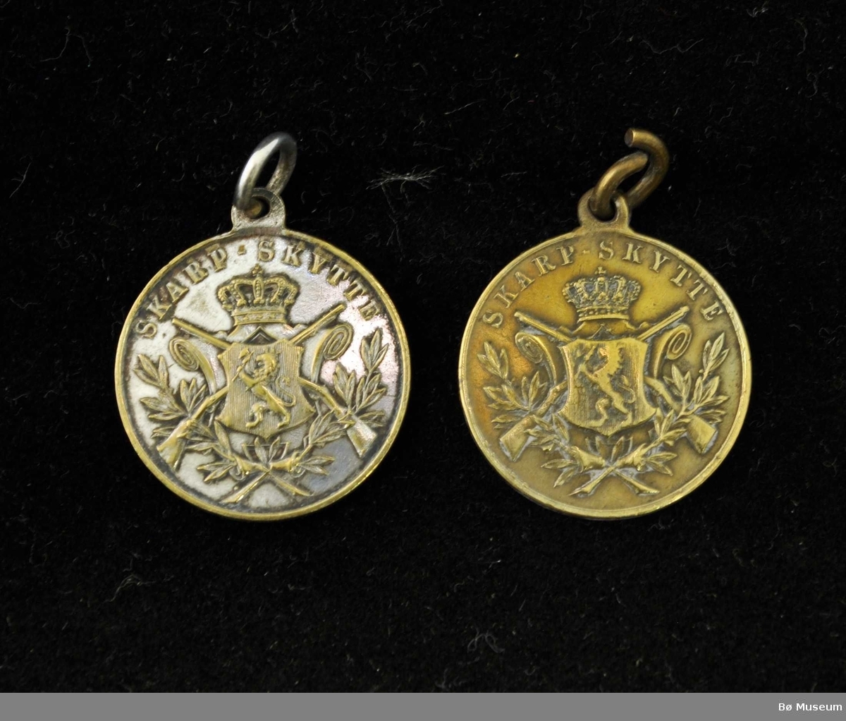 Sirkelformet medalje med løve, krone, korslagte gevær og grener på den ene siden, på den andre siden enkel kantbord. Samt 5 medaljenåler.