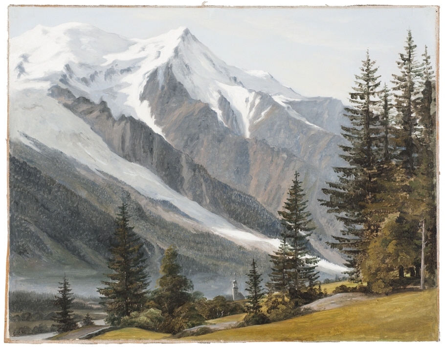 Målningen föreställer en vy mot Mont Blanc.