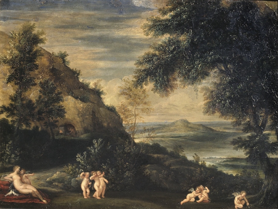 Venus och amoriner i ett landskap