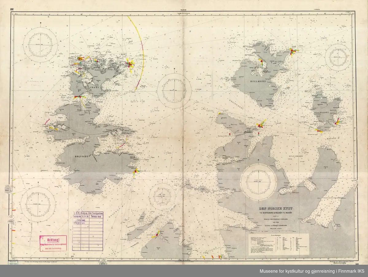 Kartet er et tysk marinedraft, altså et uferdig sjøkart. Det er inntegnet med blyant en rute med koordinater påskrevet langs ruta.