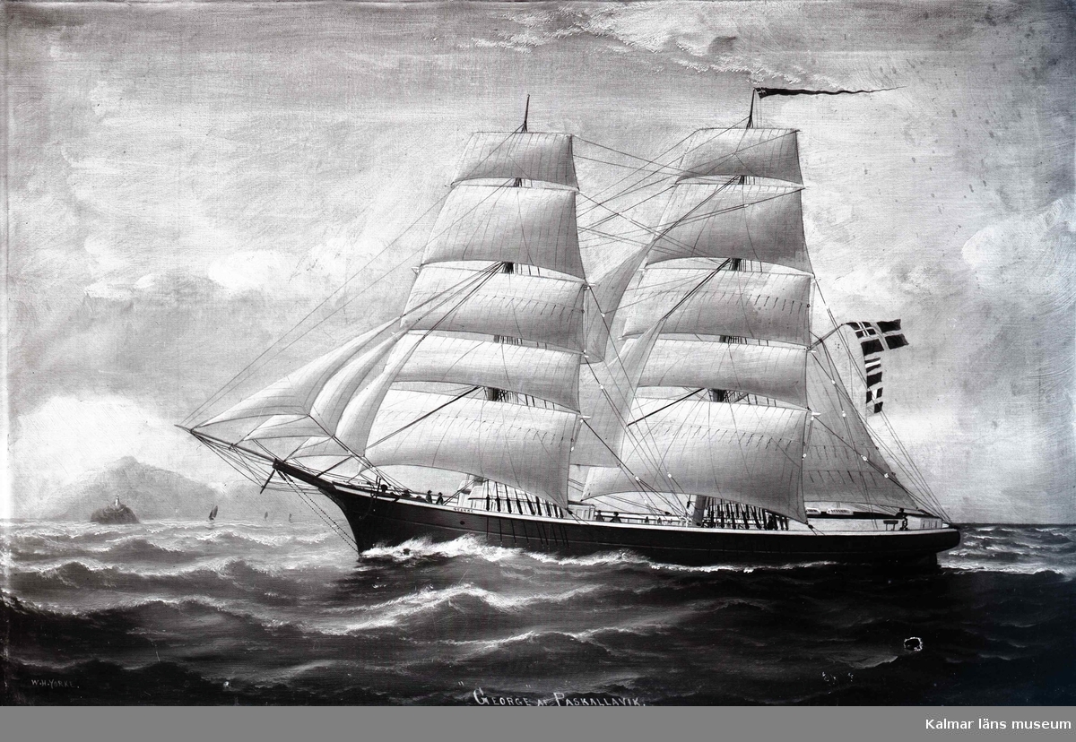 Brigg byggd i ..
Enligt skeppslistan 1895 redare N.L.Callerström, Påskallavik. Saknas härunder 1910.
"Köpt i Tyskland. Fördes av Kapten Wedin från Kalmar. Förlist på västkusten". Oljemålning på duk, signerat W.H.YORKE.