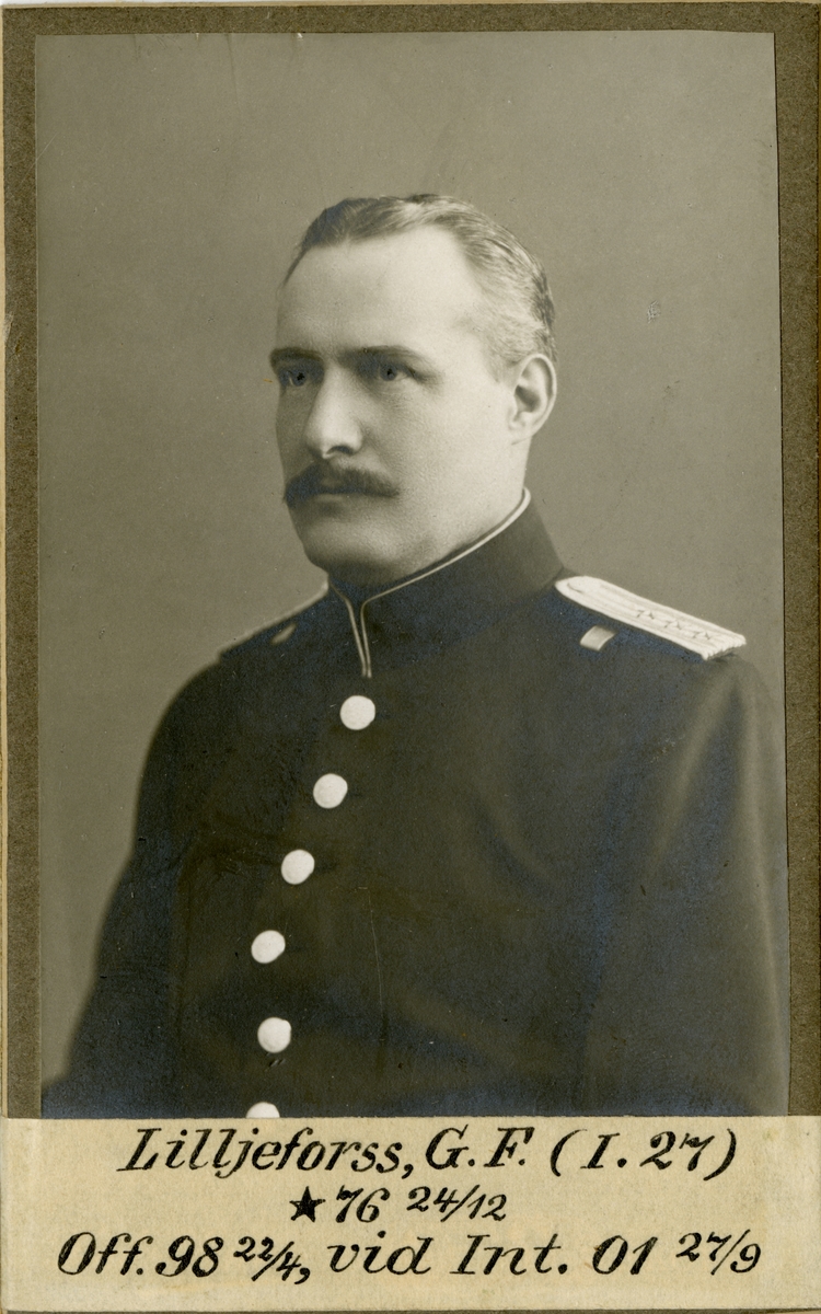 Porträtt av Gunnar Fredrik Lilljeforss, officer vid Gotlands infanteriregemente I 27 och Intendenturkåren.
