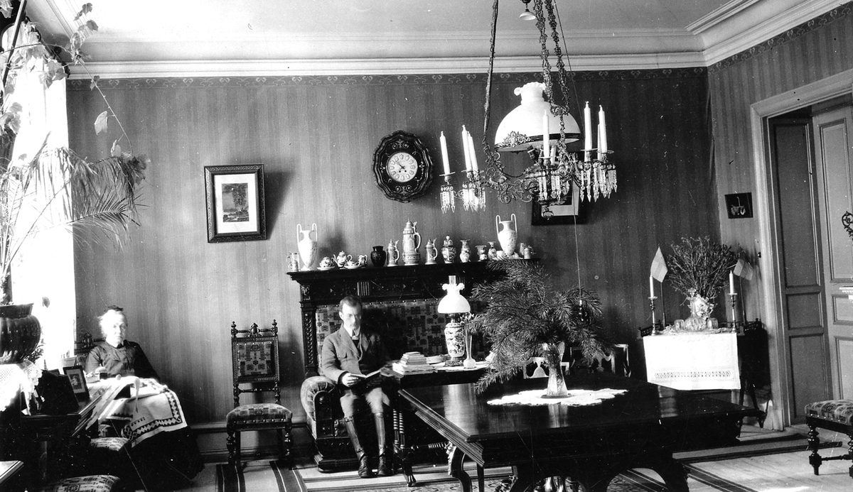 M. Wadstein och E. Liedholm i matsalen i hemmet. (J. W. Wadsteinska)