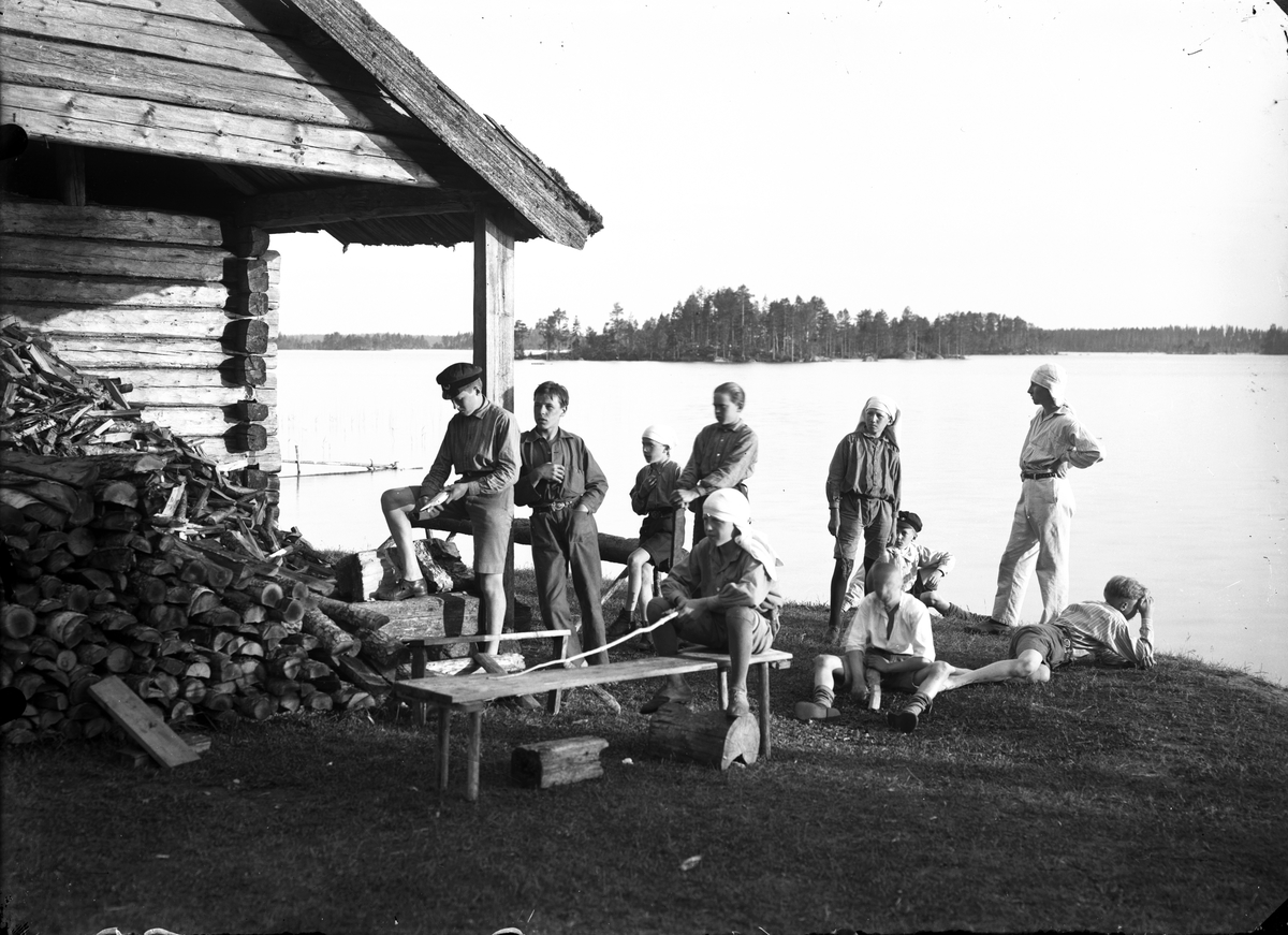 Scoutläger vid Högbackens fäbodar, början på 1930-talet.