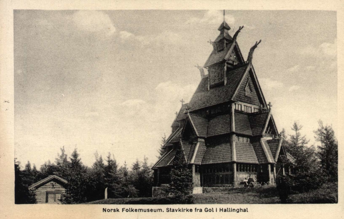 Postkort. Norsk Folkemuseum. Gol Stavkirke, Hallingdal
