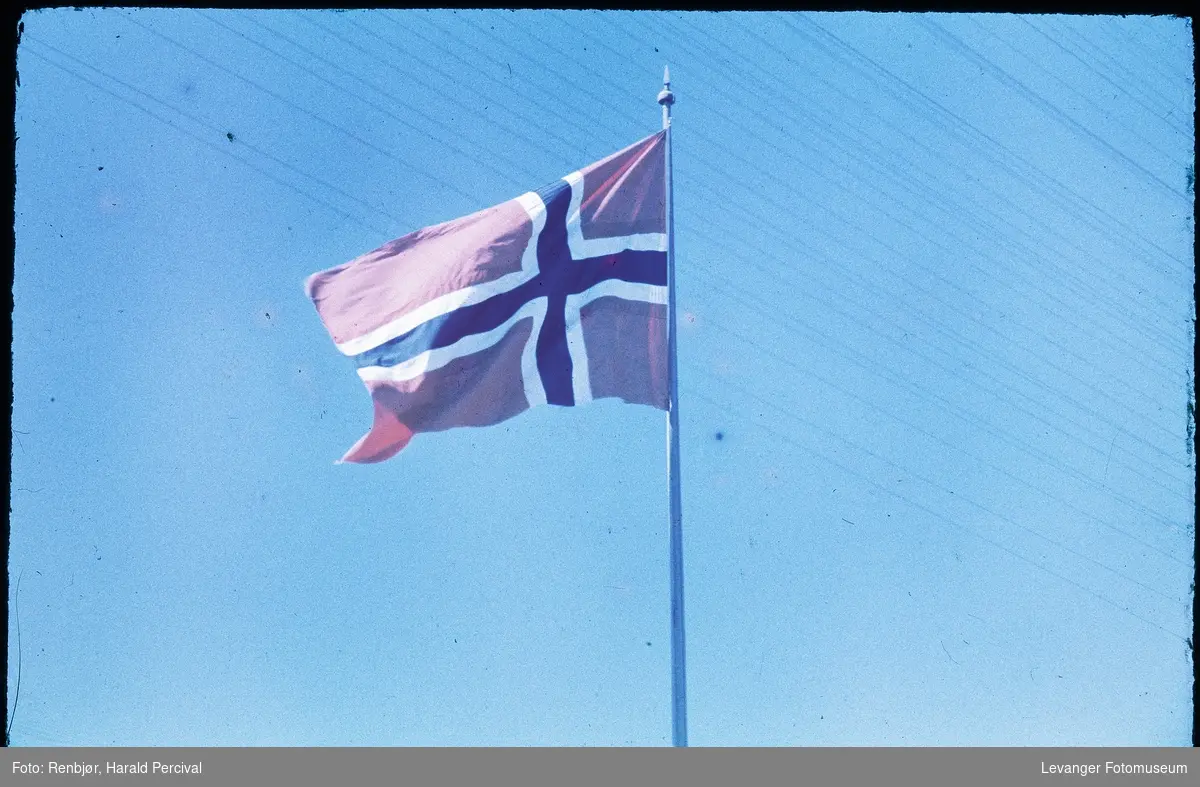 Norsk flagg, første fremkalte bilde av Agfacolor av Renbjør.
