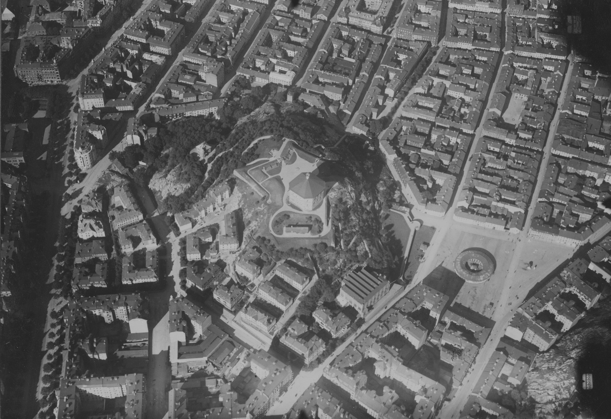 Flygbild av försvarsanläggningen Skansen Kronan i Göteborg.