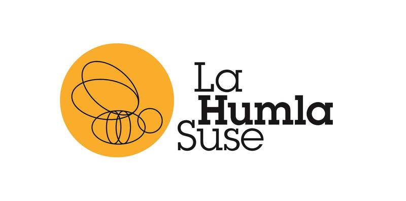 Logo til foreningen La humla suse har en gul runding med en svart strektegning av en humle inni.