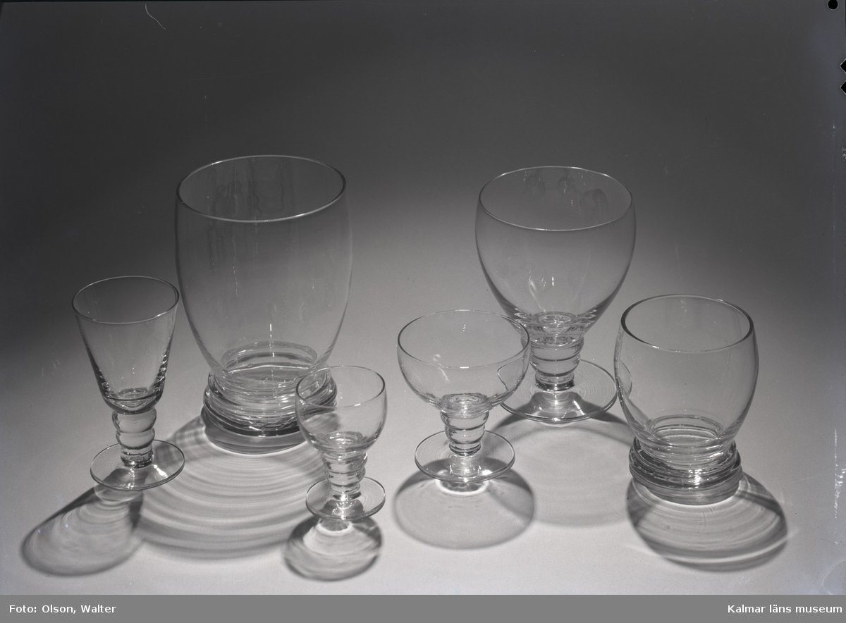 Målerås Glasbruk. Glasserie. Likörglas, selterglas, snapsglas och vinglas.