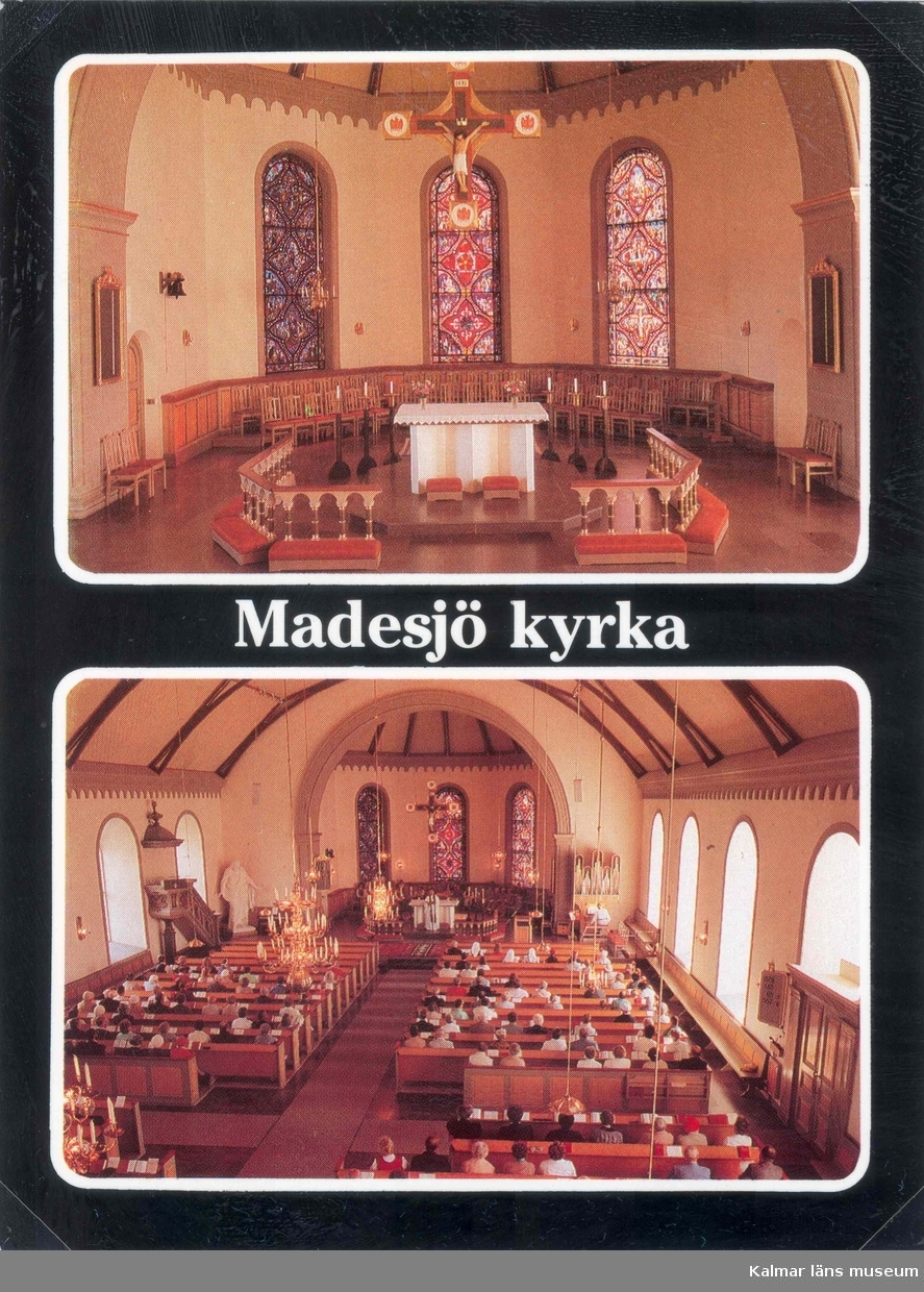 Vykort med interiörbilder från Madesjö kyrka.