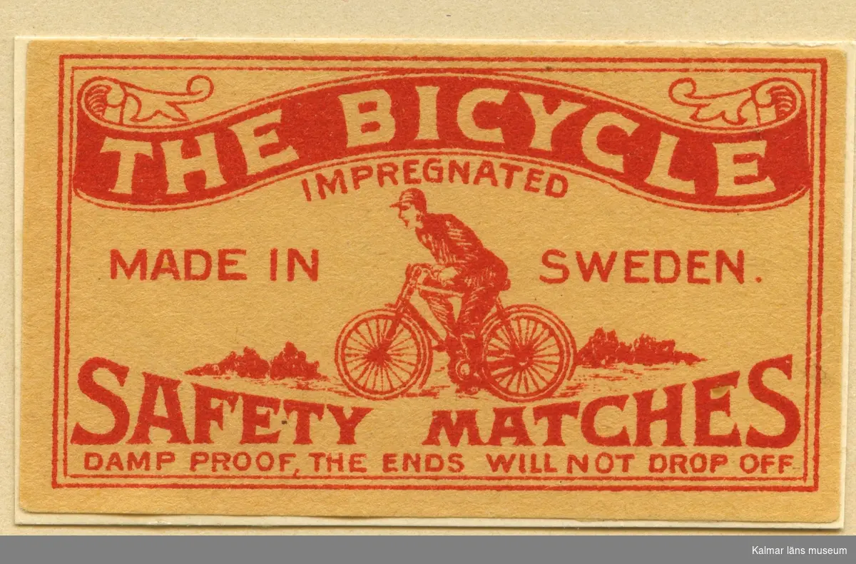 Tändsticksettikett av märket "The Bicycle", från Nybro Tändsticksfabrik.