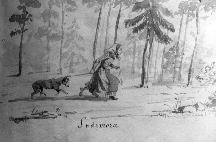 Fröjereds sn, Svenstorp. 
Baronernas jakt, skisser.

Skisser tillägnade Friherinnan Blenda von Essen.