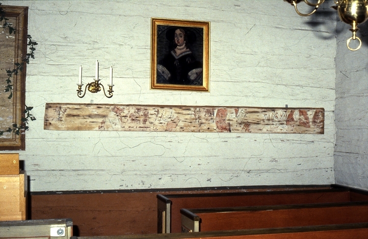 Målning på en bräda i Bredsäters kyrka.