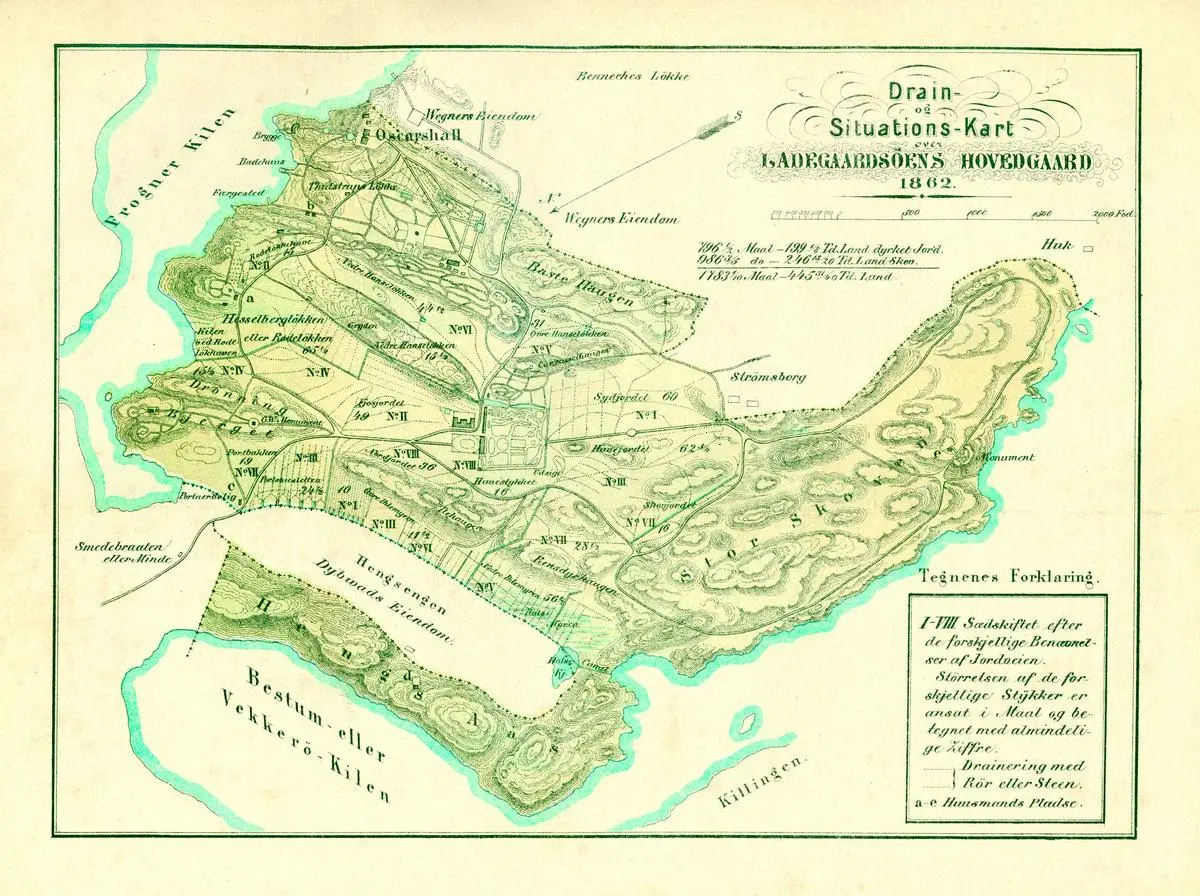 Kart over Ladegaardsøen fra 1862.