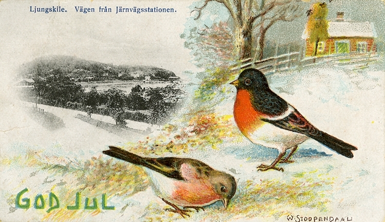 Enligt Bengt Lundins noteringar: "Ljungskile. Vägen från järnvägsstationen. God Jul".
