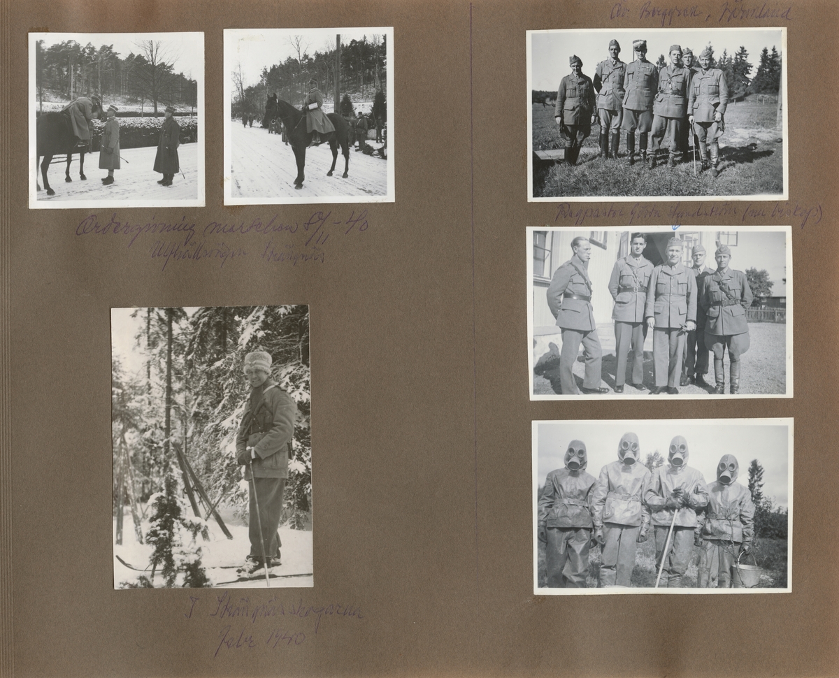 Gruppbild med soldater från Södermanlands regemente I 10 klädda i gasmask och skyddskläder.