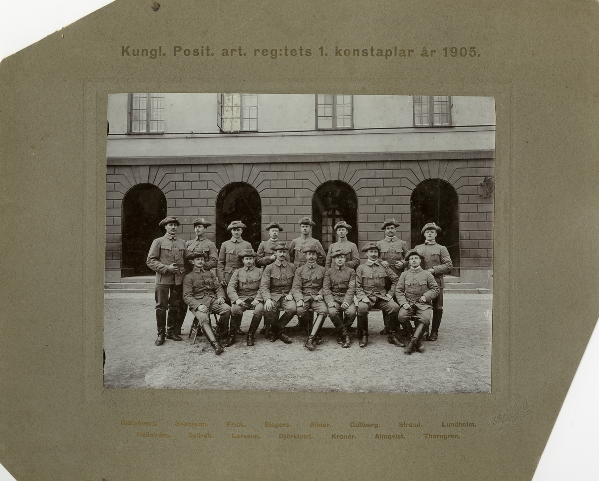 Positionsartilleriregementets 1. konstaplar år 1905.
För namn, se bild nr. 2.