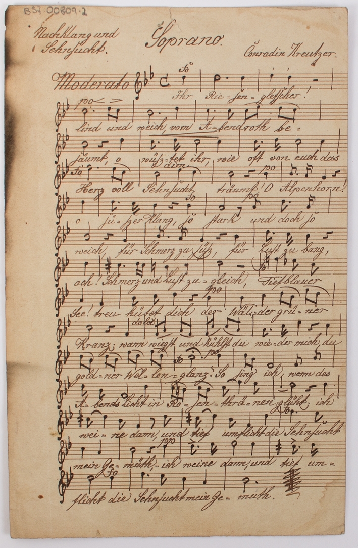 Avskrift av musikkstykke komponert av den tyske komponisten Condradin Kreutzer.