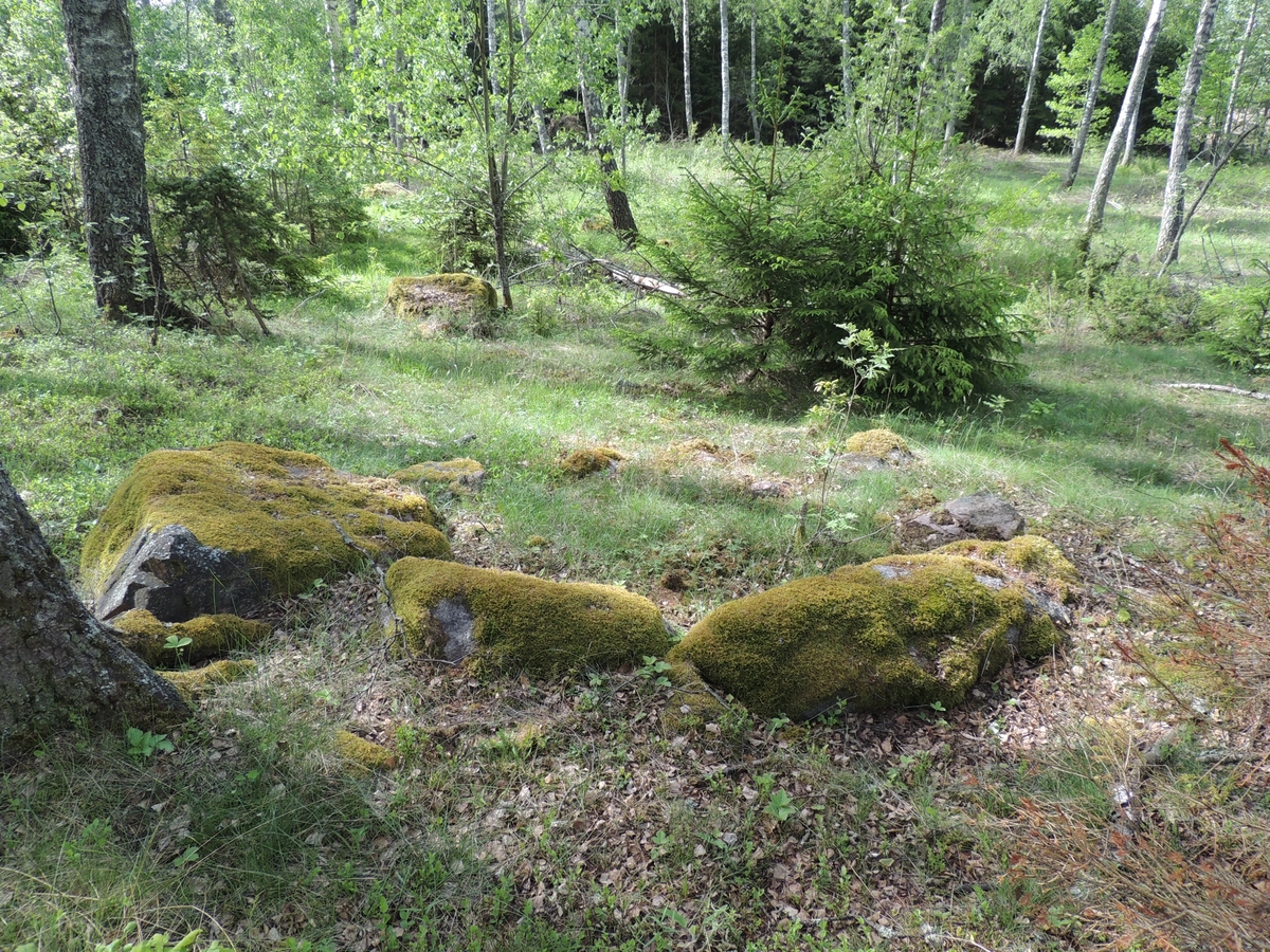 Arkeologisk förundersökning,  en av stensättningarna på gravfältet, Dragby, Björklinge socken, Uppland 2017
