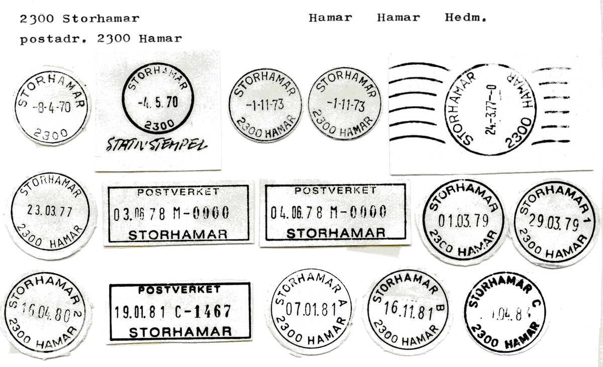 Stempelkatalog 2300 Storhamar, Hamar, Hedmark
