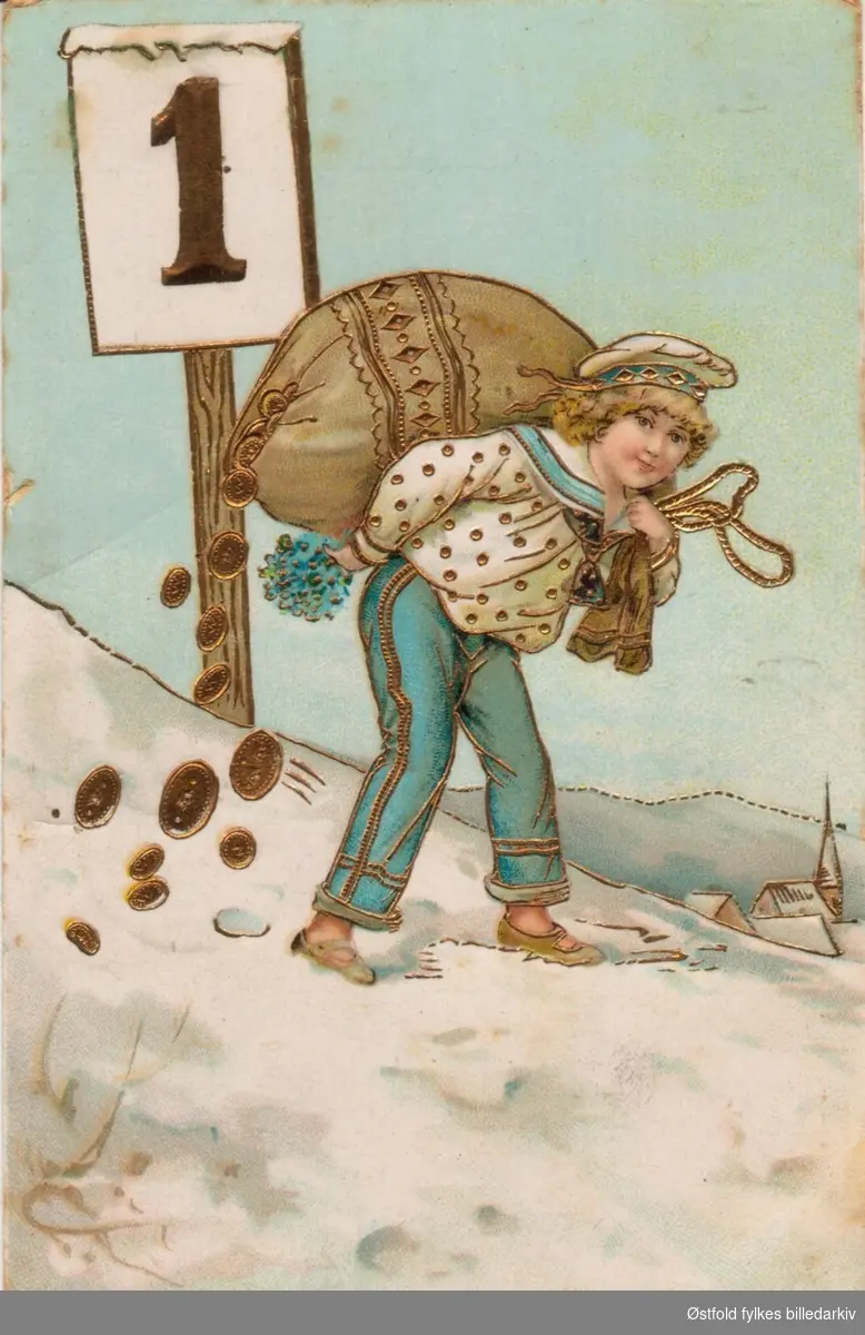 Julekort. Tegning. Poststempla 1914.