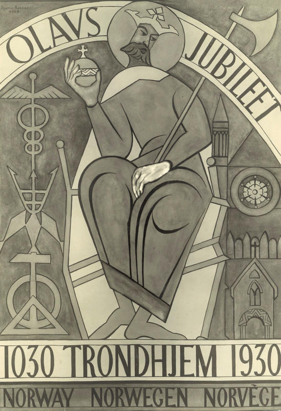Plakat som viser en stilisert Olav den Hellige, utgitt til Olavsjubileet i Trondheim i 1930.
