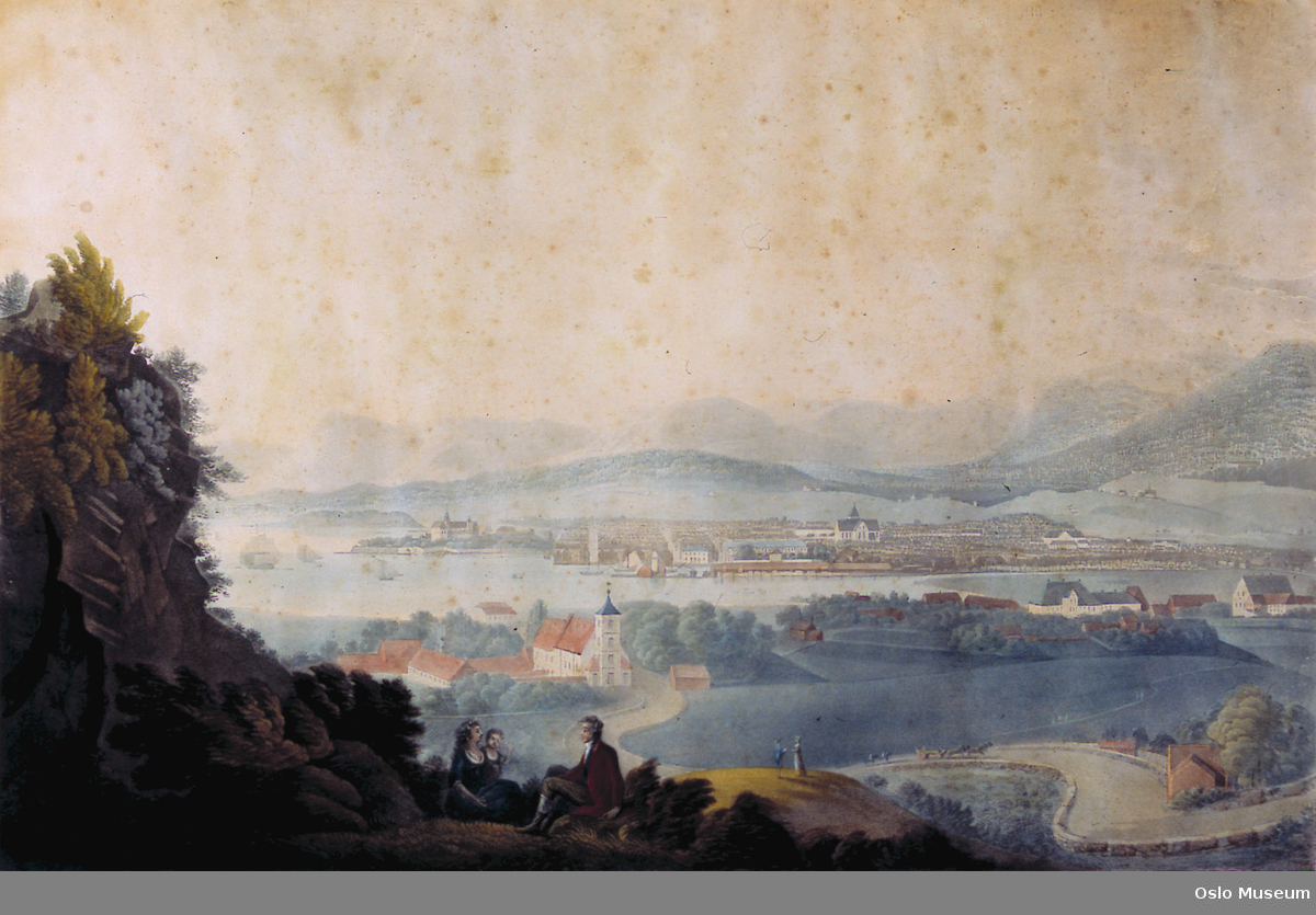 utsikt, panorama, fjord, bukt, sjø, by, kirke