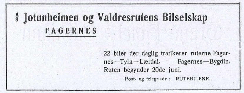 Annonse som sto i Den Norske Turistforenings årbok 1924.