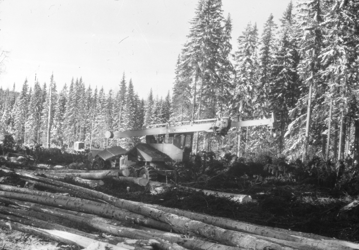 Skogsavverkning. Mellanskog verksam i Gävleborgs län. Mars 1973
