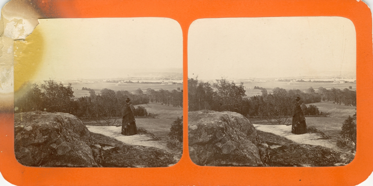 En kvinna beundrar utsikten över Jönköping år 1867.