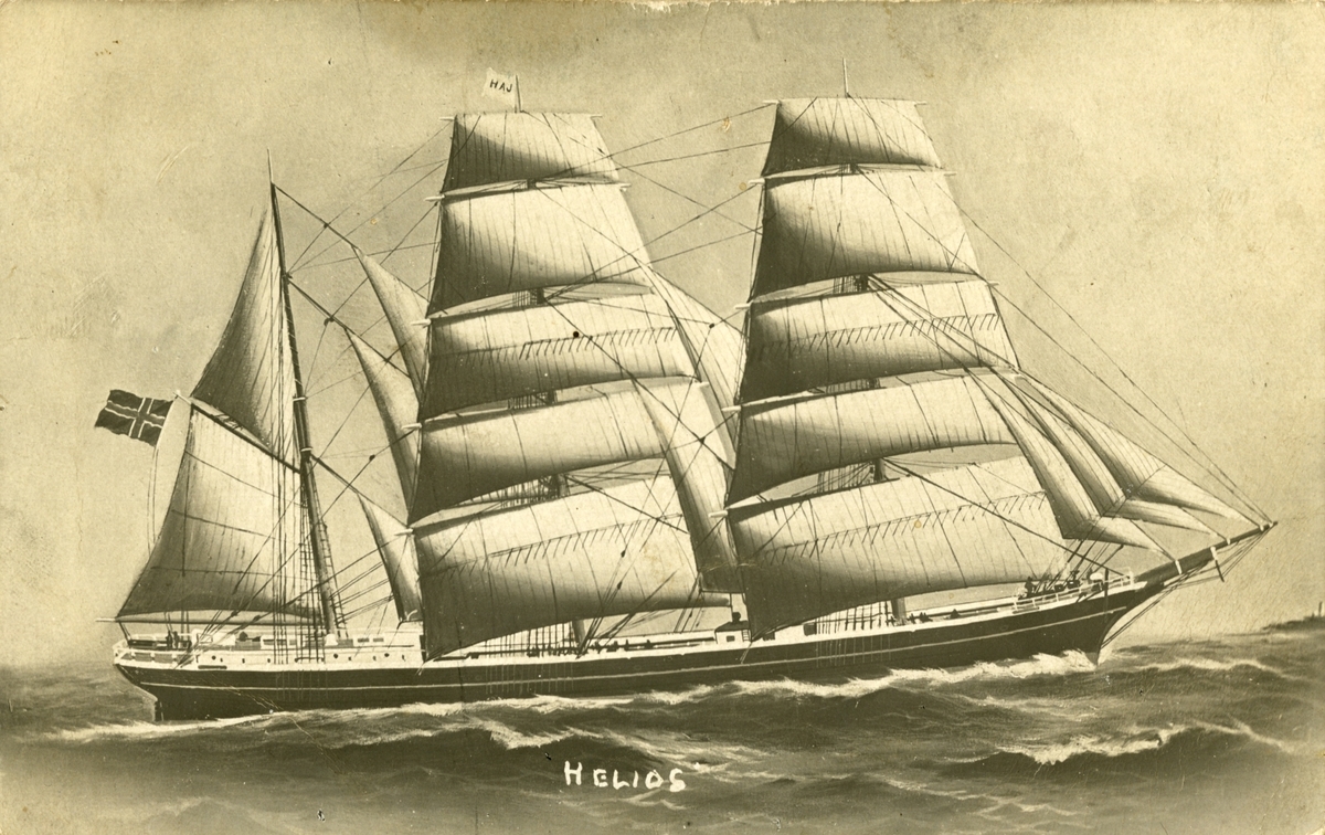 Bark 'Helios' (b.1888, Sæveli verft (Jacob Th. Tryde), Vikkilen, Fjære, Grimstad, Norge)