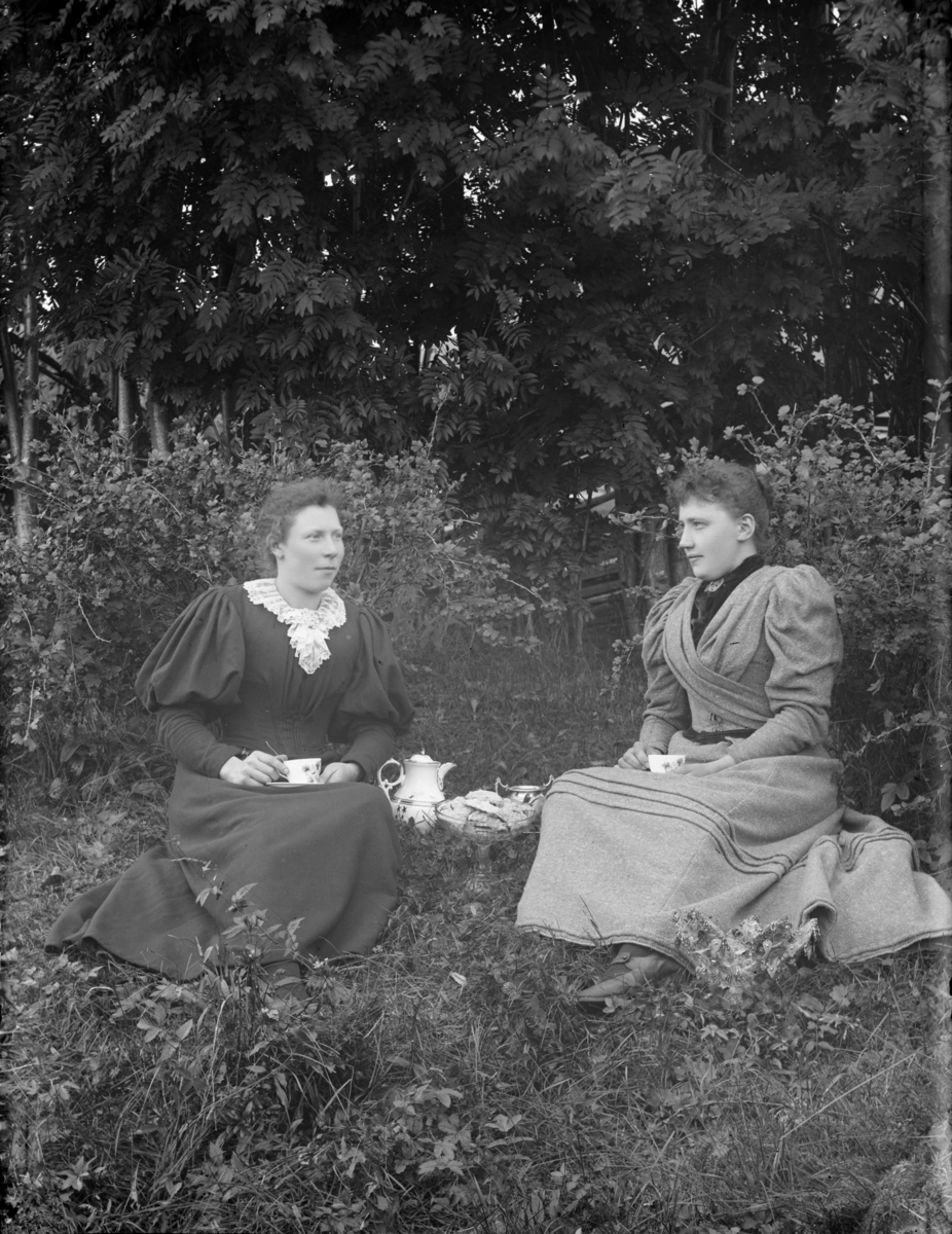 Gruppebilde, Anette Bryhn og Ingebjørg sitter på gressbakken.