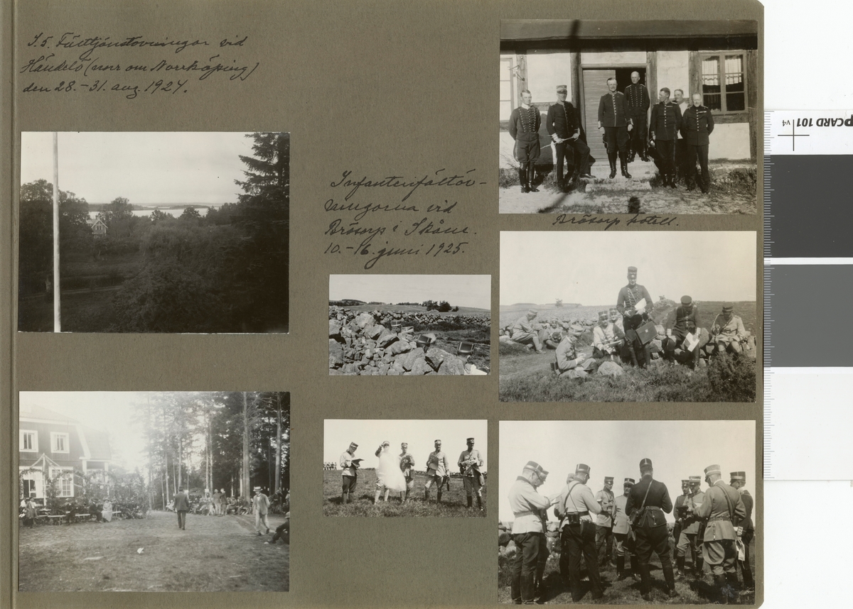 Text i fotoalbum: "Infanterifältövningarna vid Brötorp i Skåne 10.-16. juni 1925".