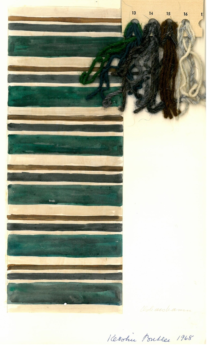 Skisser till skyttlade mattor.
Formgivare: Kerstin Butler 1968
"Oskarshamn"