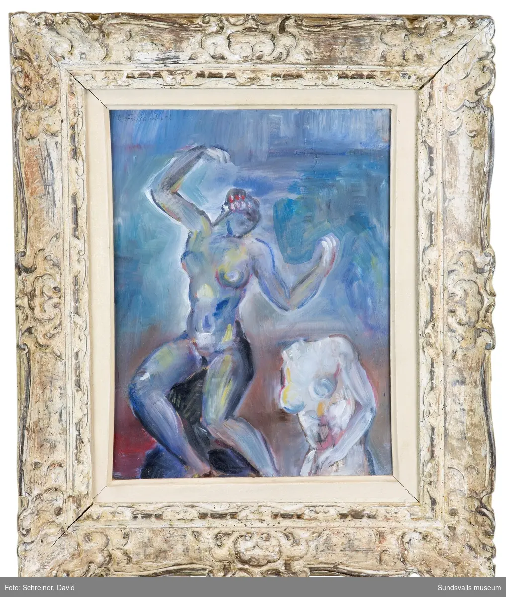 Kvinna med spegel och torso [Oljemålning]