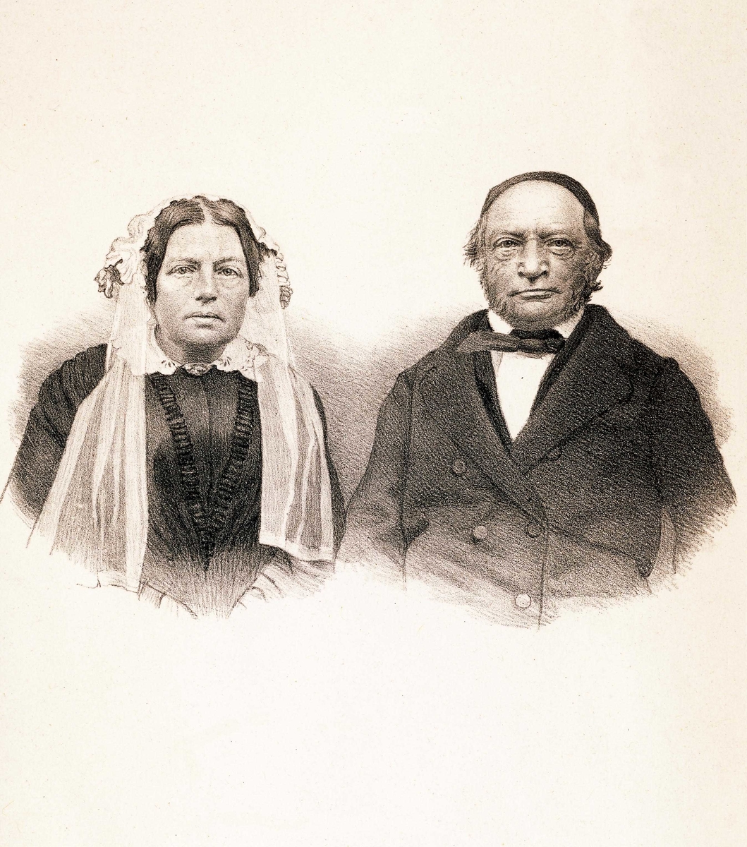 Portrett av ekteparet Nils og Sara Wibe Stockfleth ca 1860.