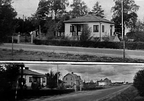 Dessa hus ligger t.v. om väg 200 några hundra meter före samhället Tidans södra infart.
Fr.v: Klingvalls, "SkinnhyttepÃ´jkas", Kleins samt Saga o Lennart Johanssons hus.
