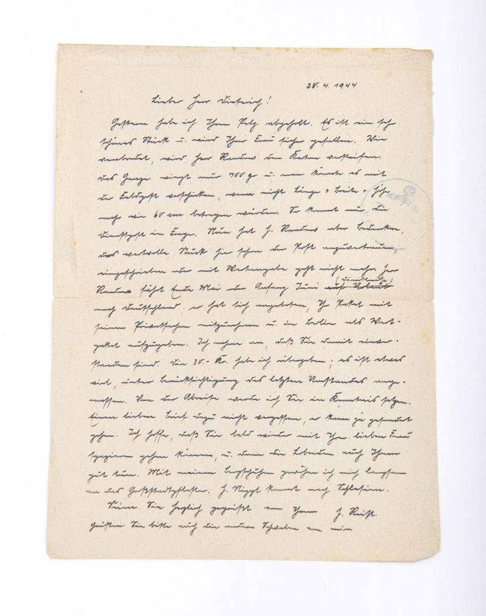 Personlig brev datert 28.04. 1944