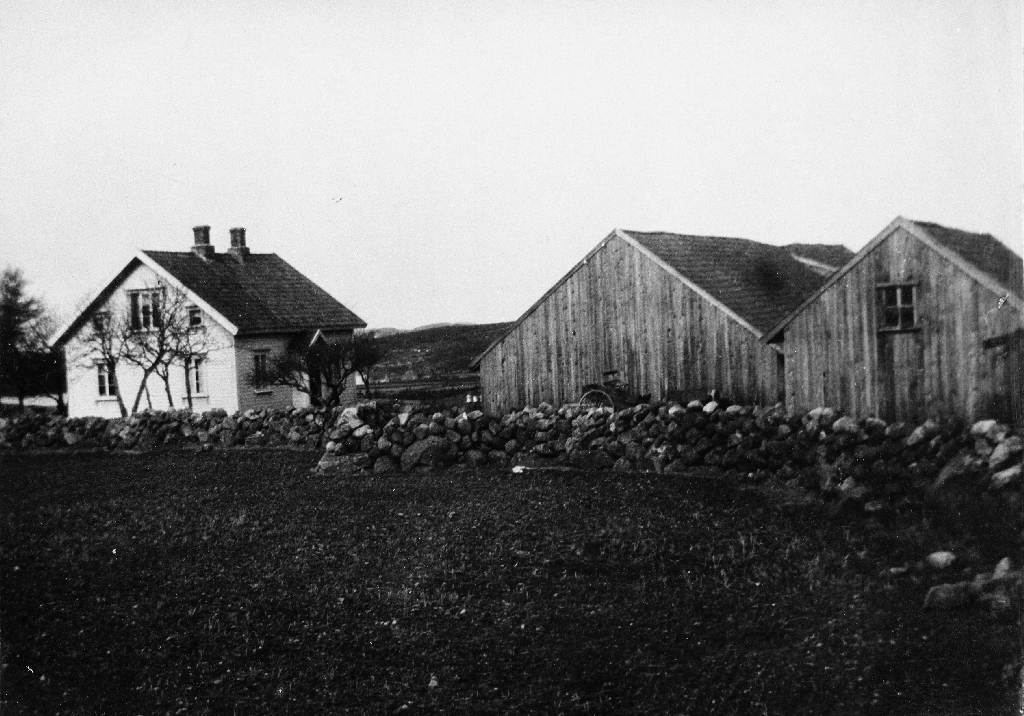 Husa på Frøyland bnr. 1. Biletet er teke mot nord.
